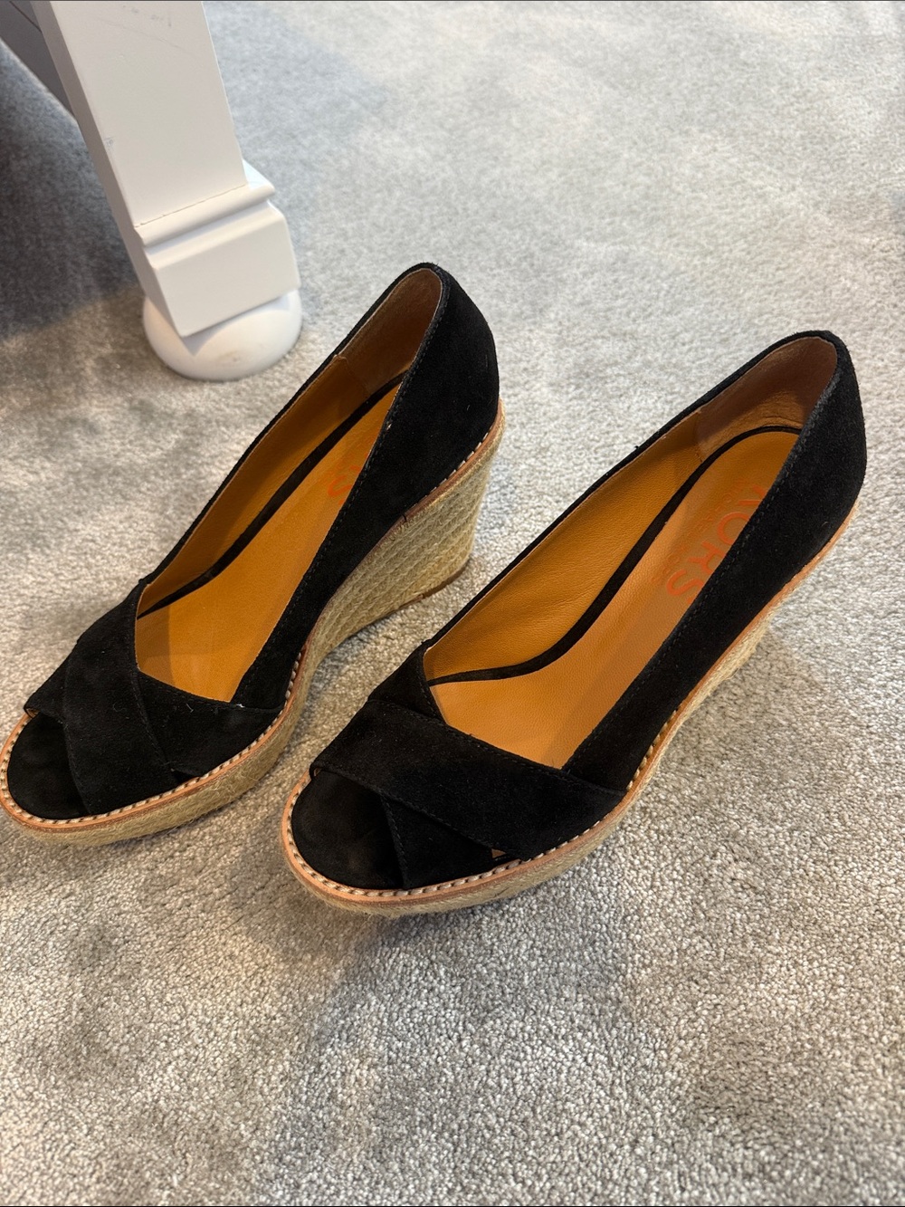 Women’s Black Suede Espadrille Wedge Peep-Toe